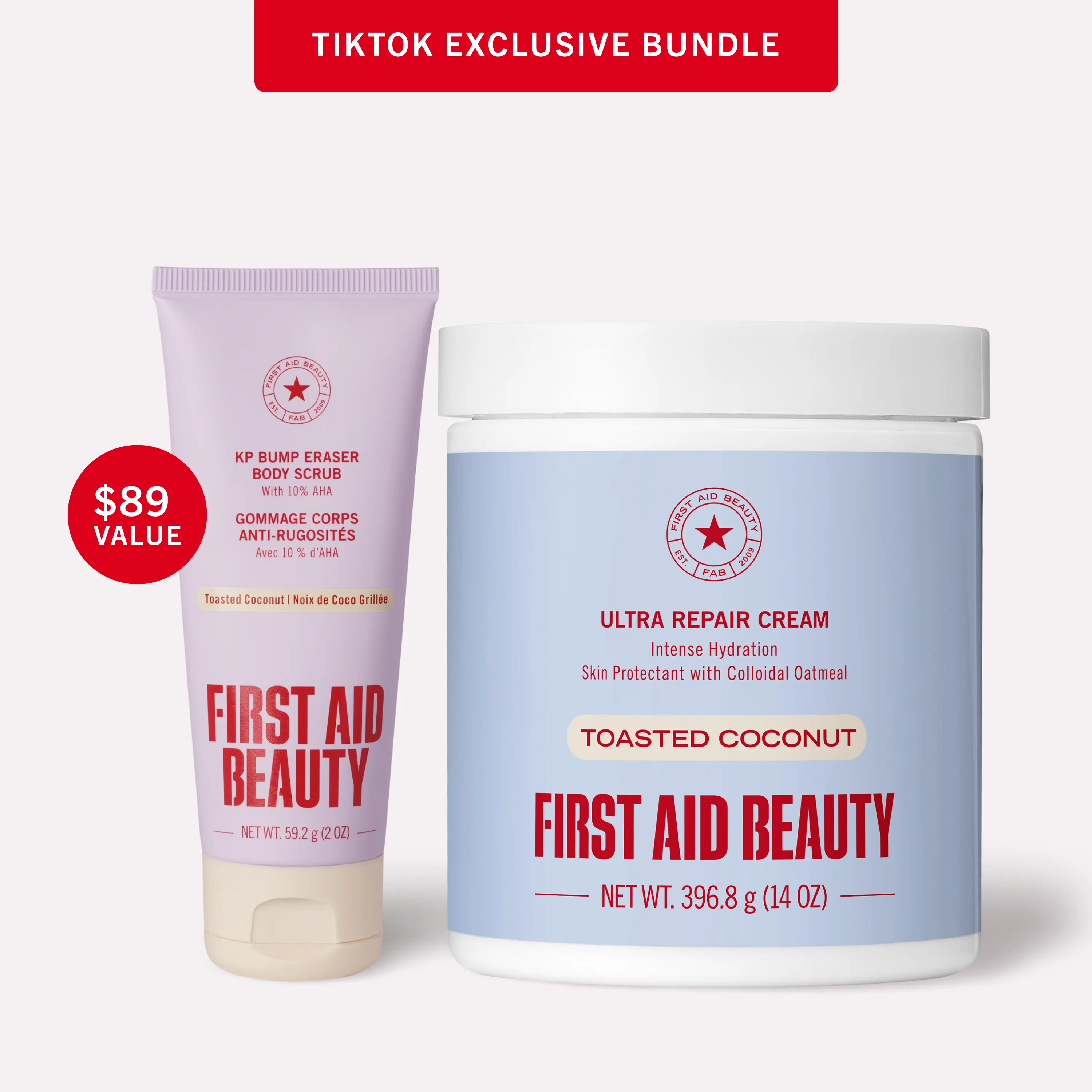 First Aid Beauty TTS Exclusive: Ultra Repair Cream Toasted Coconut 14oz Jumbo Moisturizer with Free 2oz KP Scrub