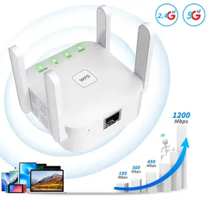 4-Antenna WiFi Extender 2026,1200Mbps Dual Band WiFi Signal Booster, Covers 10,000 sq. ft & 100 Devices,5GHz/2.4GHz WiFi Range Extender,Repeater with Ethernet Port for Home,Office Use,Game Essentials,Gifts