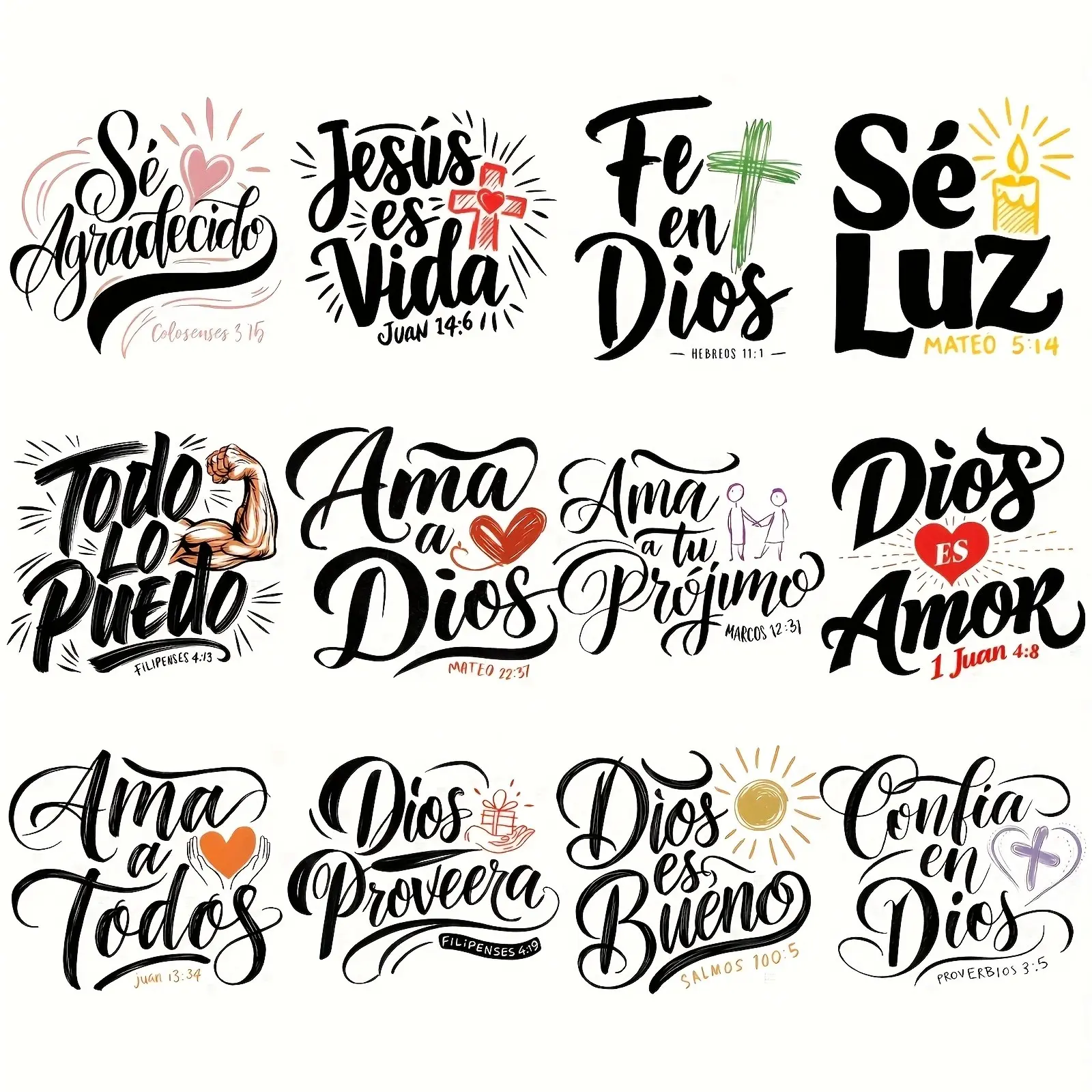 Spanish Religious Phrase Heat Transfer Patches, DIY Craft Supplies T-Shirt Hoodie Bag Hat Stickers, Motivational Bible Quotes & Christian Designs, DIY Material
