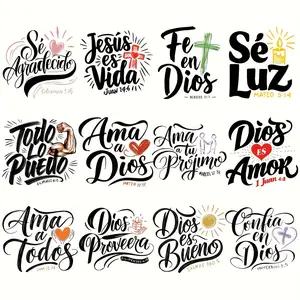 Spanish Religious Phrase Heat Transfer Patches, DIY T-Shirt Hoodie Bag Hat Stickers, Motivational Bible Quotes & Christian Designs