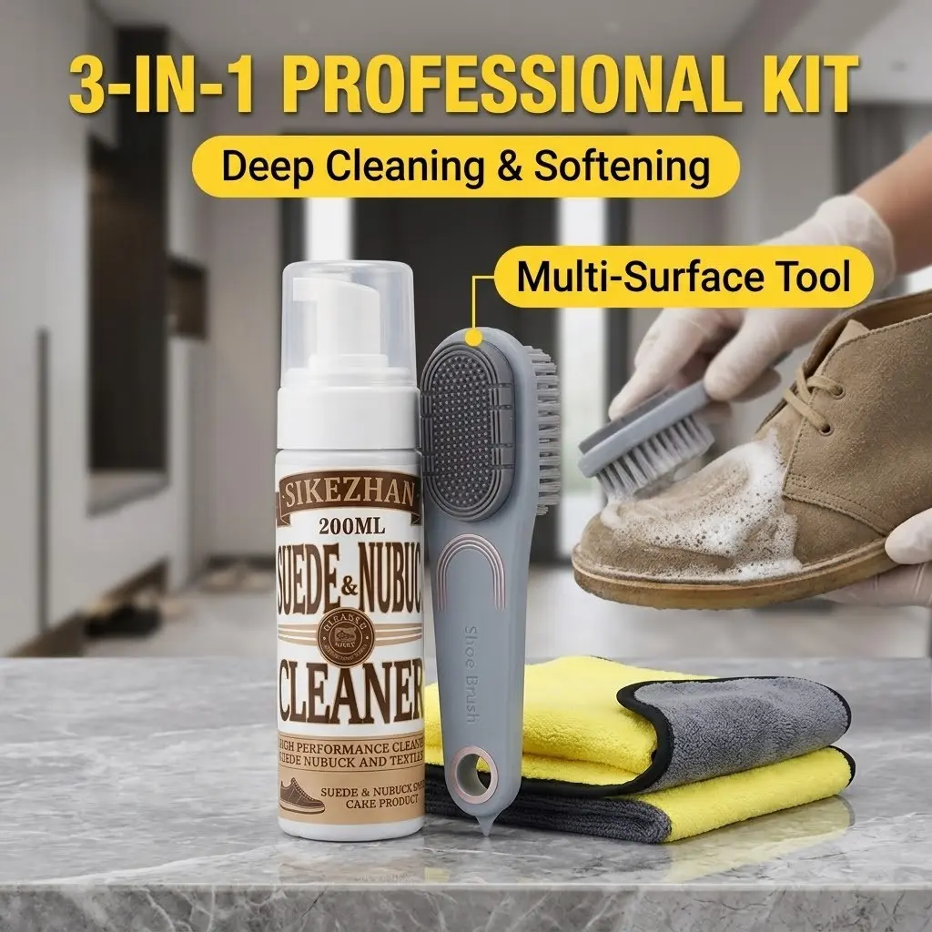 KALOYANOV 200ml Suede & Nubuck Shoe Cleaning Kit, Shoe Care Set, Shoes Cleaner, with Brush & Towel, Made in USA Formula Waterless Dry Cleaner Foam Safe for Sneakers, Leather, Stain & Dirt Remover Care Pack for Bags, Jackets & Accessories