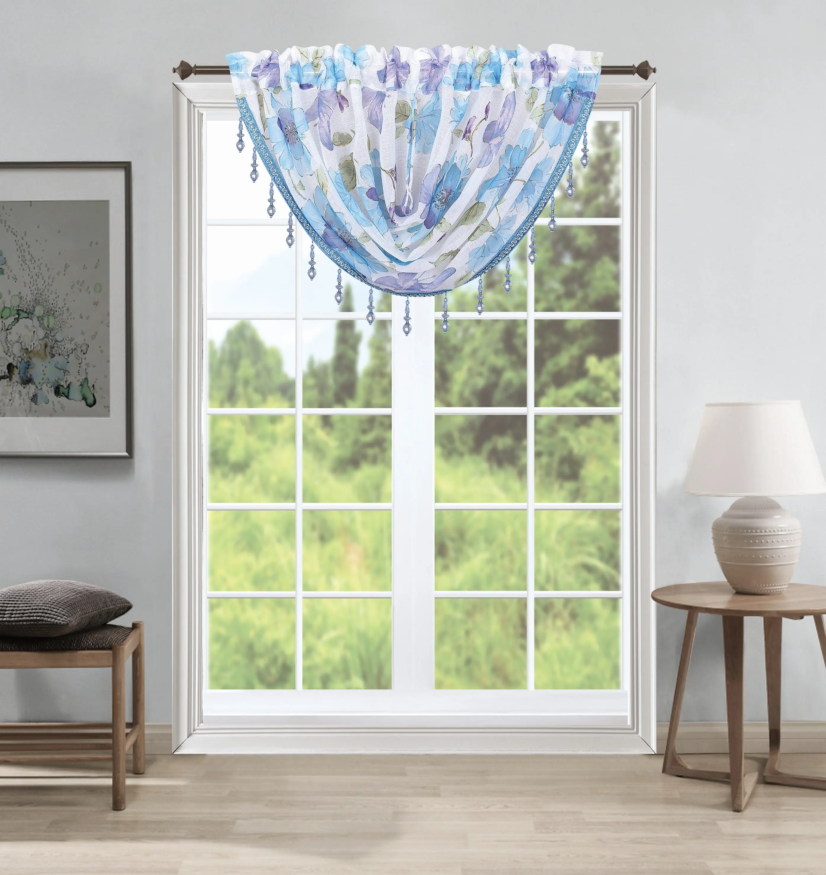 Anika Floral Sheer Waterfall Valance Anika Floral Sheer Waterfall Valance