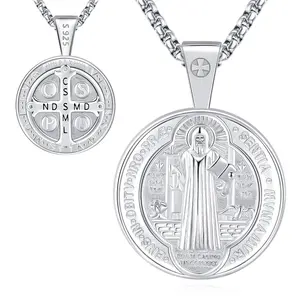 St Benedict Necklace Saint Benedict Medal Pendant Medalla de San Benito de Plata Silver Jewelry Gifts for Her Him Women Men