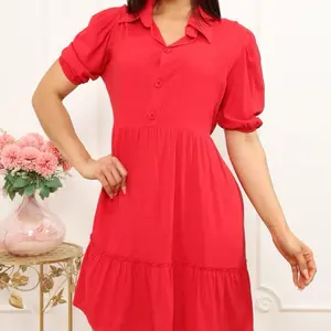Short sleeve linen dress - short dress- button up shirt style