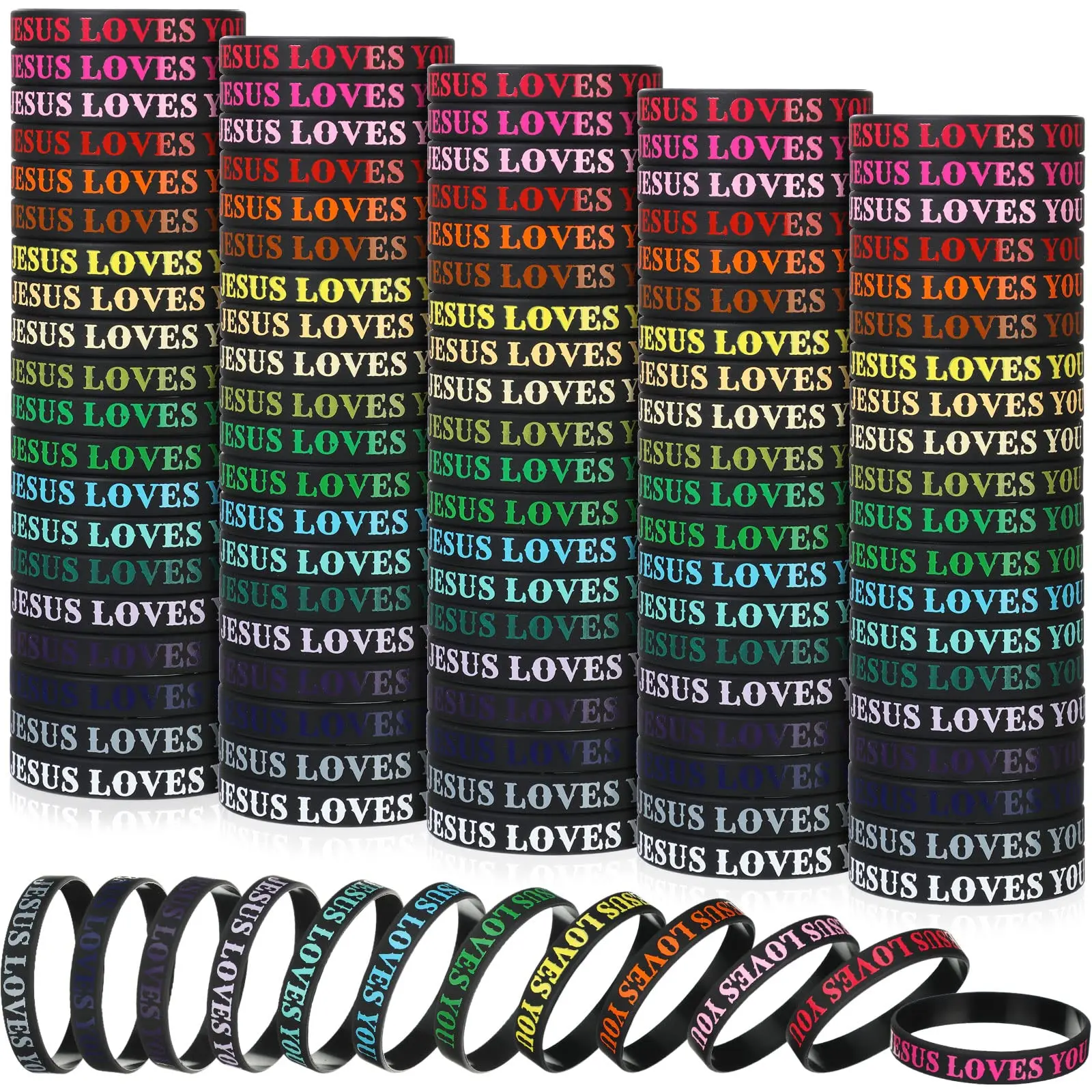 100 Loves You Silicone Bracelet Colorful Rubber Wristbands Bulk Motivational For Men Women Party Favors(black)