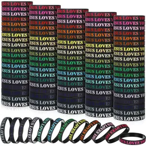 100 Loves You Silicone Bracelet Colorful Rubber Wristbands Bulk Motivational For Men Women Party Favors(black)