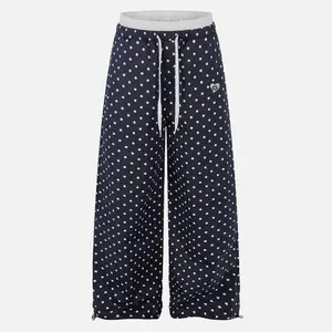 Aelfric Eden Polka Dot Wide Leg Sweatpants High Waist Contrast Elastic Waistband Adjustable Ankle Drawstring Soft  Fabric Retro Casual Streetwear Women Bottoms