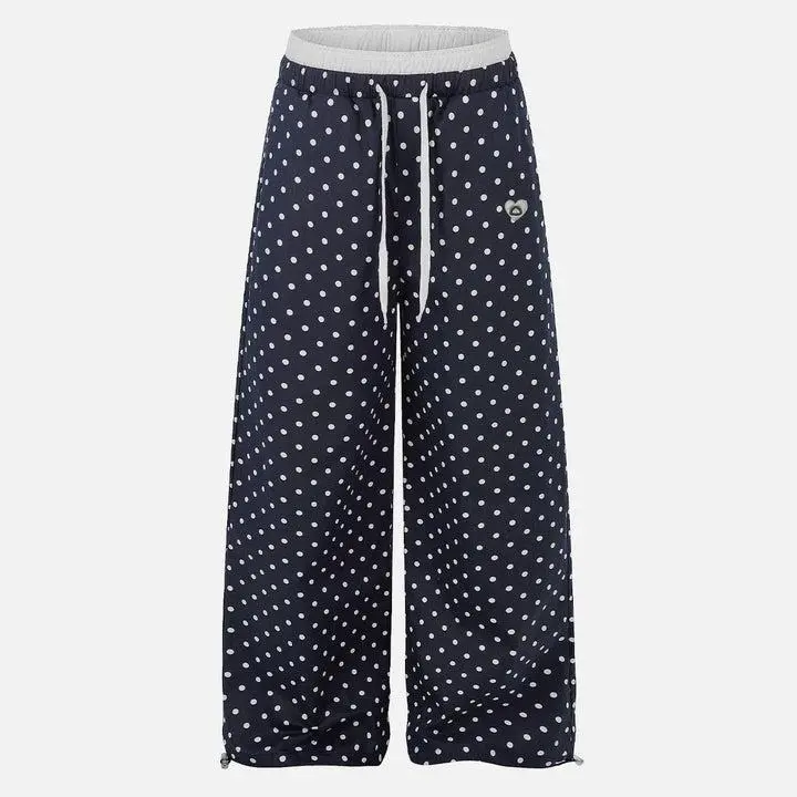 Aelfric Eden Polka Dot Wide Leg Sweatpants High Waist Contrast Elastic Waistband Adjustable Ankle Drawstring Soft Fabric Retro Casual Streetwear Women Bottoms