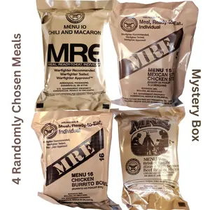 MRE 4 PACK, U.S. MRE Meals, Emergency Supplies, Emergency Food Supply, Survival Food, Freeze Dried Food w/ Flameless Heater, Ready Meals – 4 Randomly Selected meals (Inspection 2025, 2026)