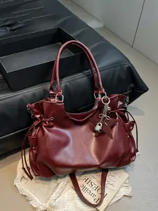 1pcValentine's Day tylish minimalist casual retro solid-color versatile Slouchy Tote bag perfect for daily commuting, shopping, and school. Large capacity and durable—a must-have for women. Stylish Bag