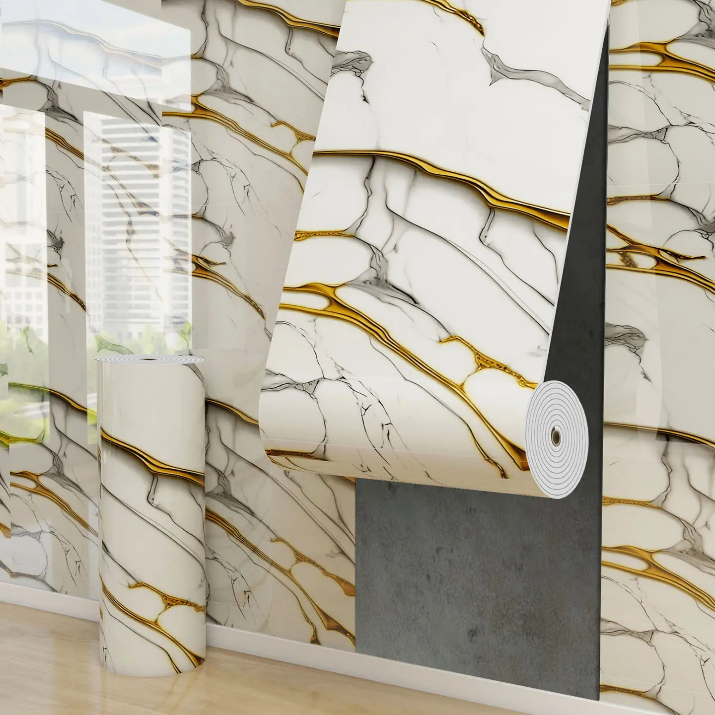 Thick Self-Adhesive Marble Xpe Wall Paper Roll, Marble Pattern Wallpaper, Soundproof Decorative Sticker for Interior Wall Living Room Bedroom Background, Furniture Decoration