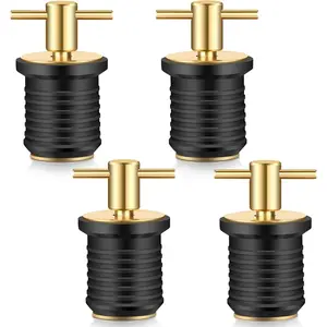 4 Pcs Brass T-Handle Drain Plug, Twist-Turn and Seal Design Rubber Drain Plugs for 1in Drains Locks, Suitable for Marine Boat Yachts Kayaks