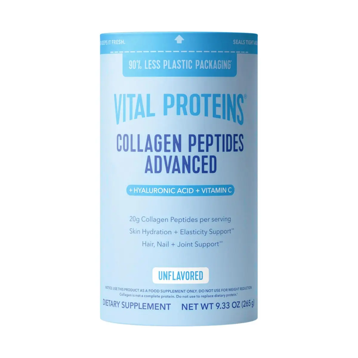Vital Proteins Advanced Collagen Peptides Powder, Unflavored, 9.33oz - With Hyaluronic Acid & Vitamin C, Supports Hair, Skin & Nails, 12 Servings
