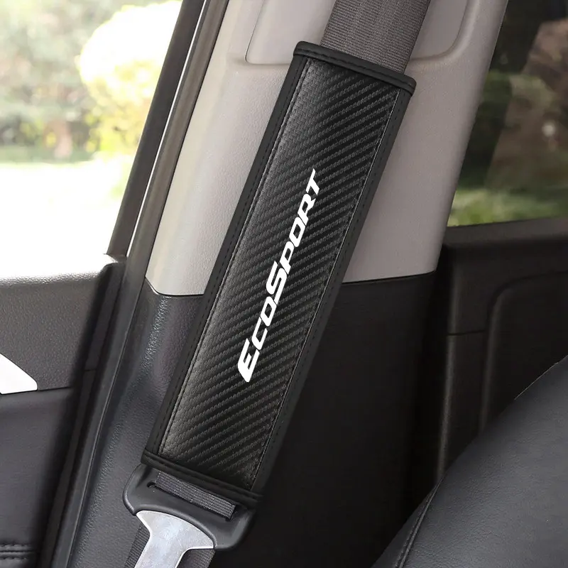 Ford Ecosport Seat Belt Shoulder Cover, Car Interior Accessory, PU Leather & Carbon Fiber Stripe, Enhances Driving Comfort, Available in 1pc/2pcs