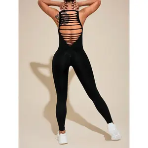 Women's solid low round neck tear sports jumpsuit, casual and comfortable breathable sleeveless jumpsuit, suitable for yoga gym exercise, women's sportswear, fitness sportswear, suitable for all seasonsRAIMENTRY