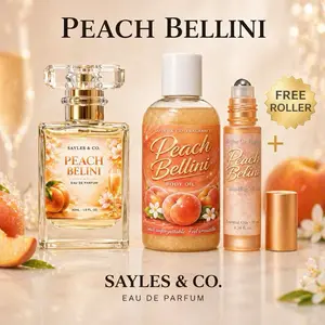 Sayles & Co. Peach Belini Bundle 30ML Spray Shimmer Body Oil & Roller Ball for Radiant Skincare Routine