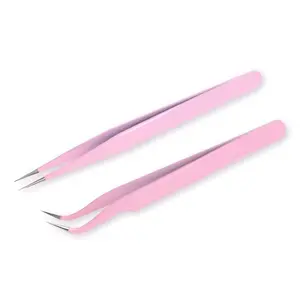2-Piece Colorful Tweezers Set, Small Curved Straight Head & Slanted Eyelash Tweezers, Ideal for 3D Stickers, Rhinestones, Nails, DIY Crafts