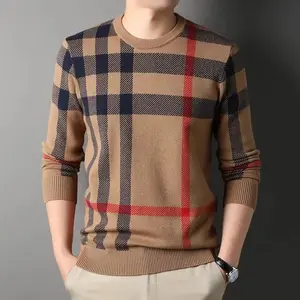 Men's sweater High Quality Luxury Men's Knitted Pullover Autumn Winter O-Neck Striped Wool Sweater British Casual Fashion Versatile Knitwear