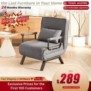 Convertible Folding Chair Bed with Adjustable Backrest and Pillow,  Linen for Small Spaces