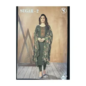 #S8  Olive Green Floral 3‑Piece Salwar Suit Set | Embroidered Kurta with Matching Pants & Dupatta