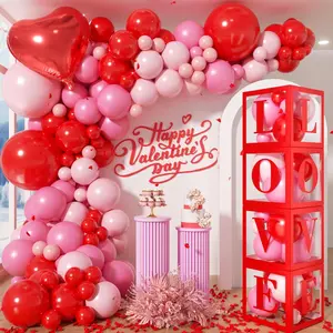 Valentine's Day Balloon Arch Kit - 4 count Red Boxes with "LOVE" Letter Red Heart Foil Balloons and Latex Balloons Garland Kit for Valentines Day Galentines Girl Anniversary Party Decorations