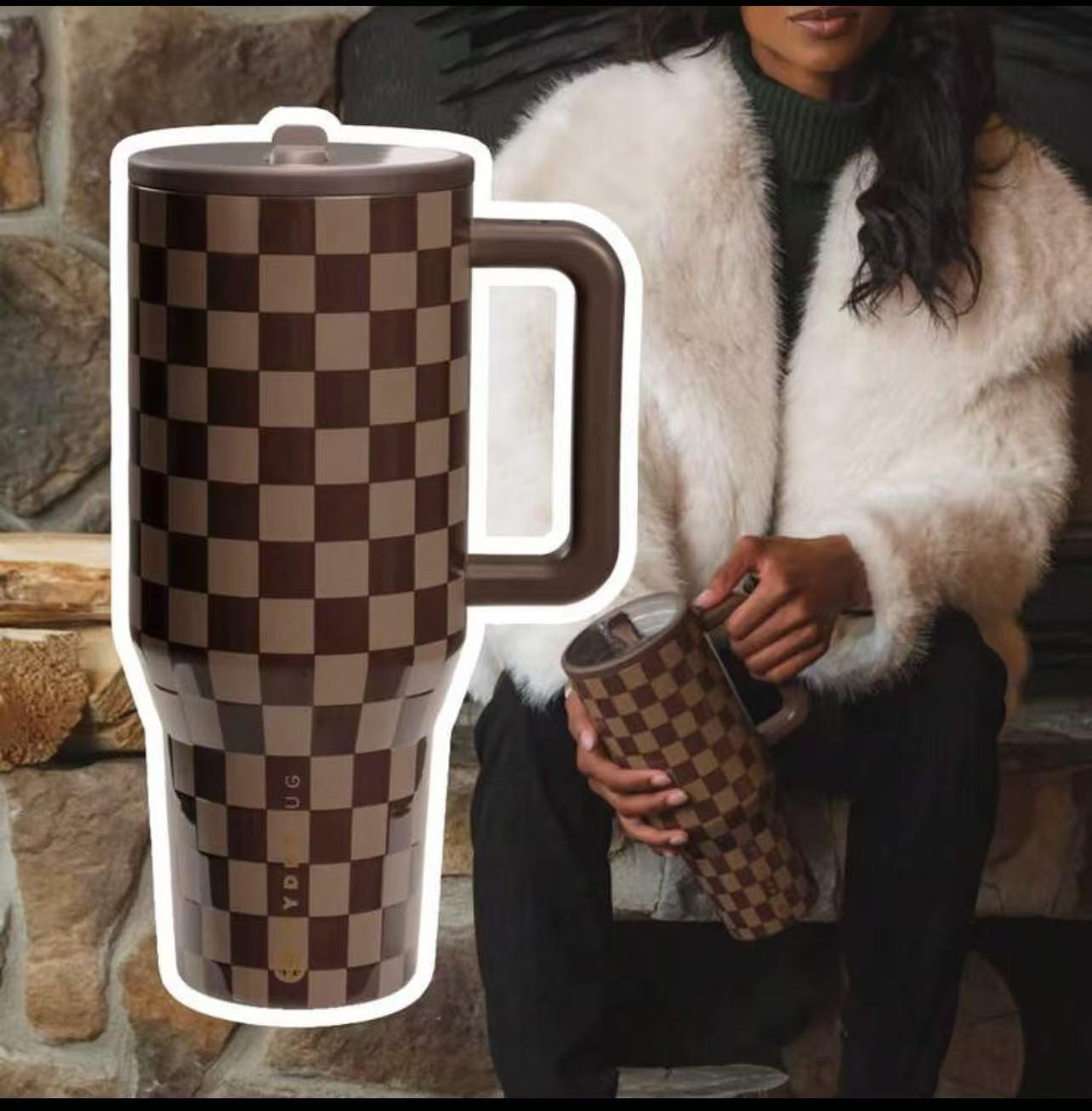 HydroJug 40oz Checkerboard Tumbler with Handle & Straw, Brown Beige Insulated Stainless Steel Cup, Leakproof, 24H Cold Retention, Car Cup Holder Friendly, BPA-Free | Aesthetic Brown Beige Insulated Cup with Handle, Leakproof Travel Mug for Car, Office HydroJug 40oz Checkerboard Tumbler with Handle & Straw, Brown Beige Insulated Stainless Steel Cup, Leakproof, 24H Cold Retention, Car Cup Holder Friendly, BPA-Free | Aesthetic Brown Beige Insulated Cup with Handle, Leakproof Travel Mug for Car, Office