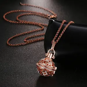 Necklace Chain for Women Girls, Retro Lady Floral Carved CZ Chime Bell Harmony Ball Locket Angel Caller Necklace Pendant Necklace for Valentine's Day Gift Birthday Present Anniversary Auspicious Birthday Daily Engagement Wedding