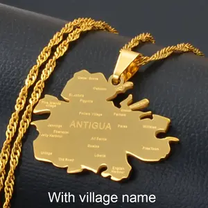 Antigua Map Necklace - Flag Pendant Gifts Pride Jewelry for Men and Women