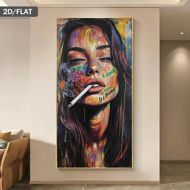 Large Modern Abstract Graffiti Girl Smoking Artistic Print - Urban Street Decor Poster with Bold Vibrant Colors - Custom High-Quality Home Wall Decor for Living Room, Classroom
