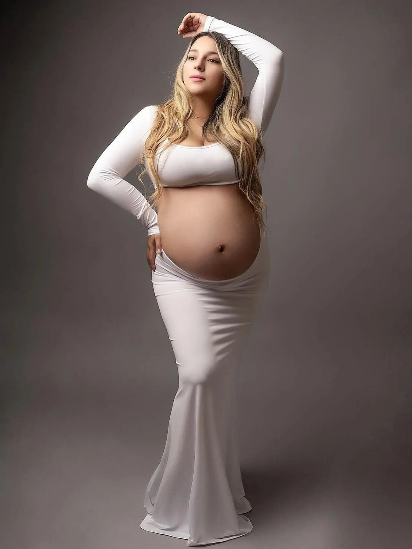 white backless maternity dress A-line Backless Lace Maxi Maternity Dress Baby Shower Gown