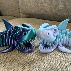 9.5” 3D Printed Artistic Movable Flexi Articulating Skeleton Shark Figurine, Colorful Articulating Animal Figurine for Home Decor & Gift (Multiple Colors Available)