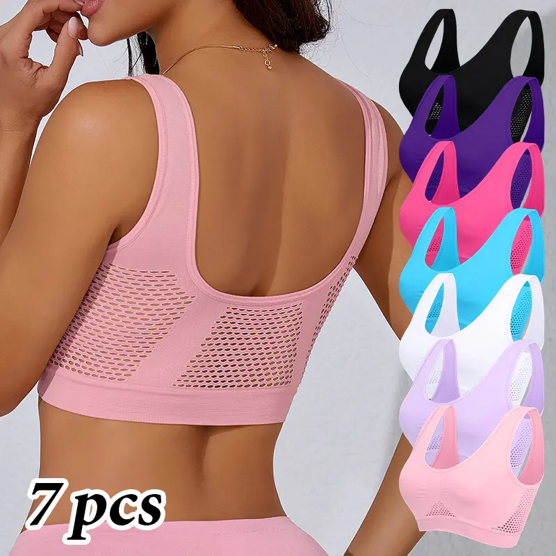 Women's High Support Seamless Sports Bras  Breathable Mesh Panels, No Padding, High Elasticity for Yoga, Running, Gym-Solid Colors Workout Bra Yoga Clothes
