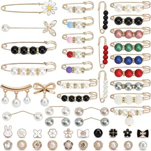 50 Pcs Pearl Brooch Pins, Double Faux Pearl Safety Pins for Women, Ideal for Sweaters, Shawls, Hats, Dresses, and Pants, Decorative Waist Tighteners and Fashion Accessories