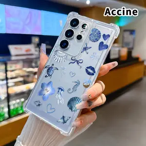 Phone Case for Samsung Galaxy S25 S24 S23 Plus FE S22 Ultra Oceanic Whimsy Delight Patterned Protective Transparent Four Corners Anti-Yellowing Shockproof Soft Silicone Cover