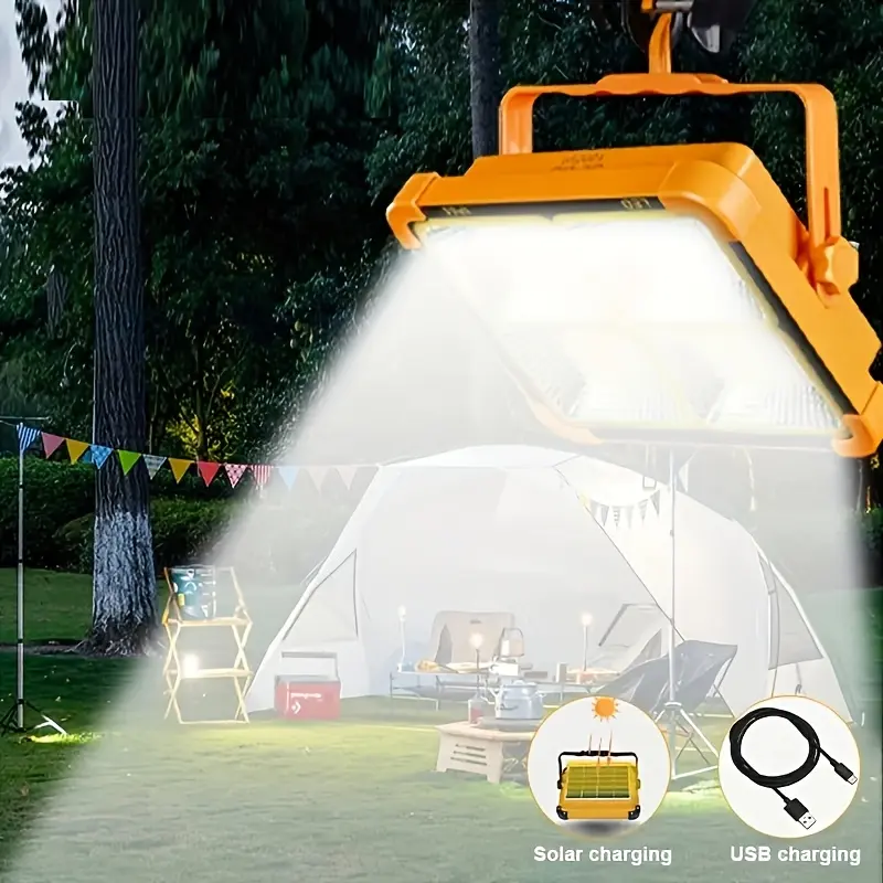 Portable LED Tactical Handheld Flashlight - USB & Solar Rechargeable Work Light, 5-Position Settings, Magnetic Hook, Long Battery Life, Adjustable Aperture Emergency Lantern for Camping, Home Improvement