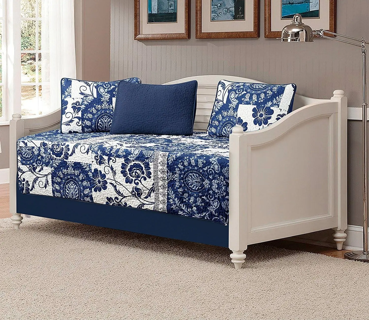 5pc Day Bed Quilted Coverlet Daybed Set New (186-navy)