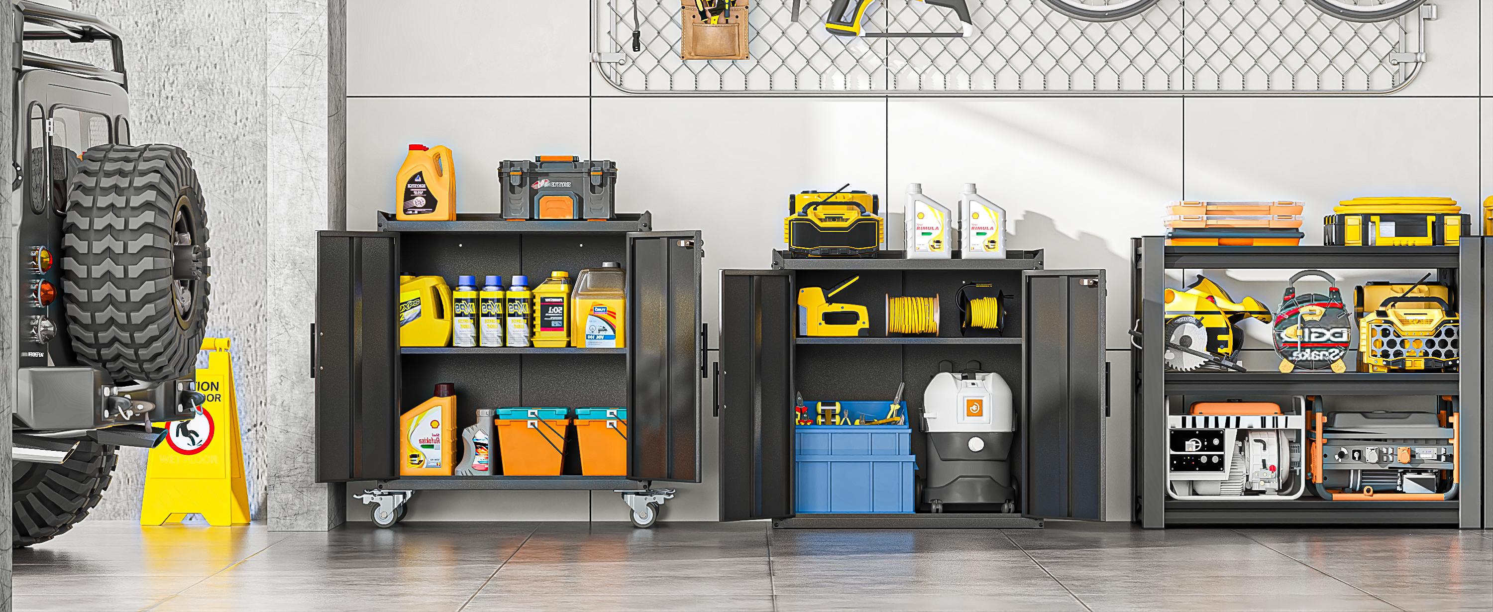 35.6"Metal Storage Cabinet with Wheels,Rolling Tool Cabinets with Doors and Adjustable Shelves,Lockable Garage Storage Cabinet,Heavy Duty Tool Chest for Home Office Utility Room,Assembly Required,