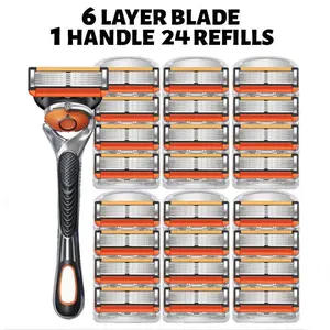 Men's Razor Blade Replacement, 24pcs Razor Blade & 1 Count Handle, Sharp Handheld Razor Blade, Men's Care Product for Daily Use, Head Shaver