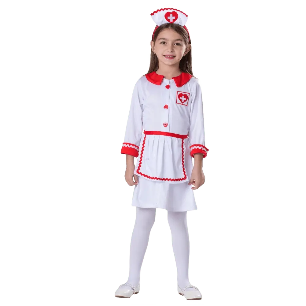 Girls Nurse Costume Set with Dress & Headpiece – Red & White Medical Play Outfit for Toddlers and Kids – For Halloween, Doctor Role Play, Pretend Play Fun, Career Day, Themed Party, Cosplay & Pretend Fun