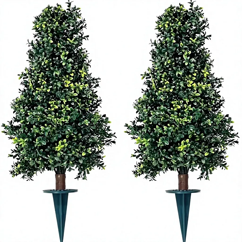 Two artificial boxwood cones with 30'' artificial ultraviolet level were planted with spikes, silk trees, warehouses, indoor and outdoor trees, shrubs, cones, evergreen pines, outdoor anti-ultraviolet artificial plants.