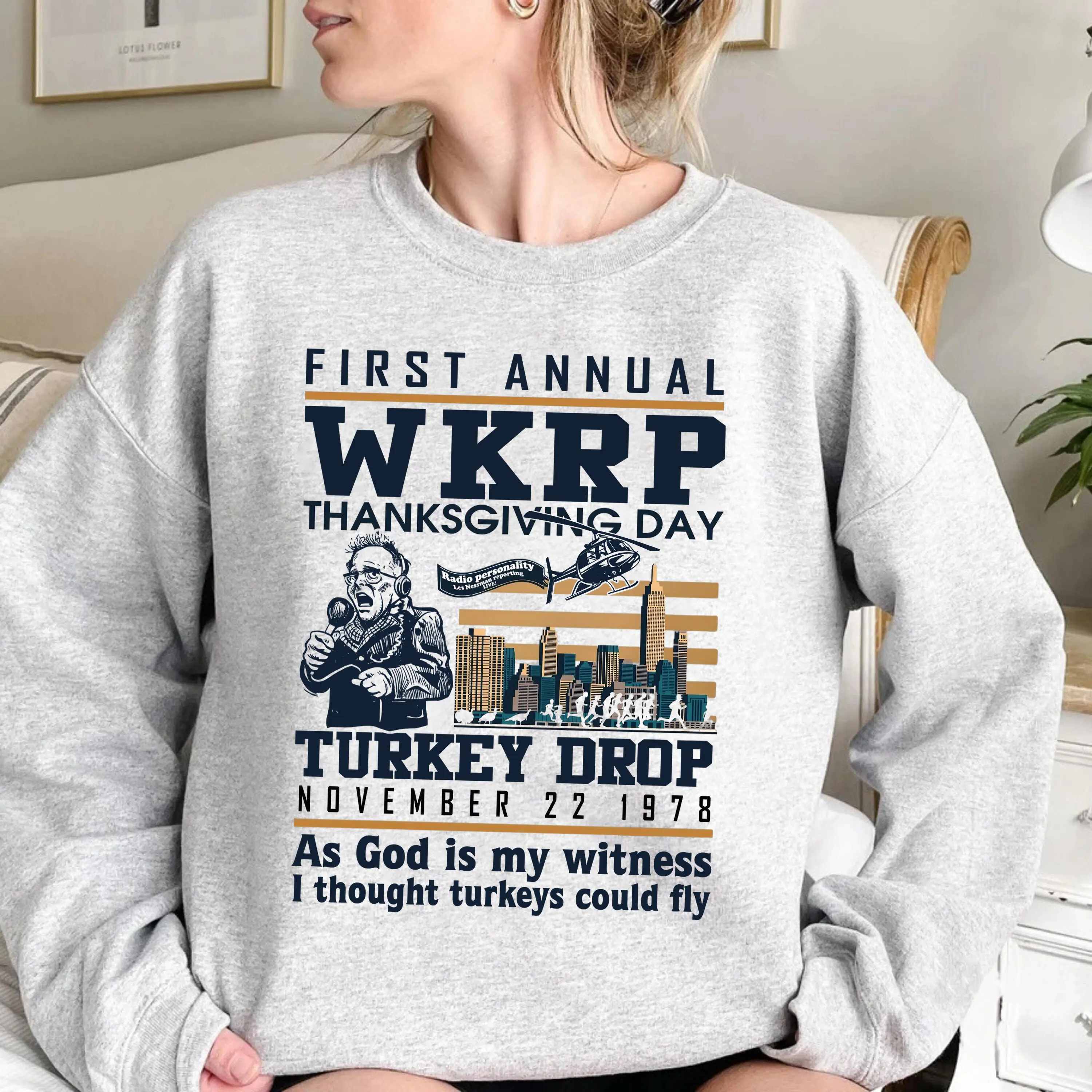 Funny Thanksgiving WKRP Turkey Drop Sweatshirt Hoodie, In Cincinnati Thanksgiving Movie Sweatshirt, Thanksgiving TV Series Quote Unisex Tee, Cincinnati Turkey Drop Hoodie, Thanksgiving Gift