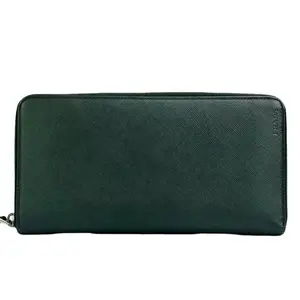 Pre-owned Shadow Leather Small Leather Goods Prada Green Saffiano Large Wallet Zippered Closure