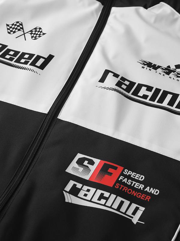 Men's casual stand up collar racing style street style INSY2K jacket, made of durable fabric, decorated with letters and patterns, suitable for cycling, daily wear, sports wear, suitable for spring and summer seasons Motorcycle Streetwear Longsleeves