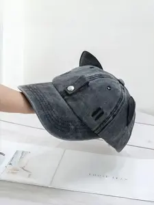 Cute Cat Ear Pilot Sunglasses Baseball Cap Unisex Street Hip Hop Adjustable Denim Fabric, High Quality New Arrival