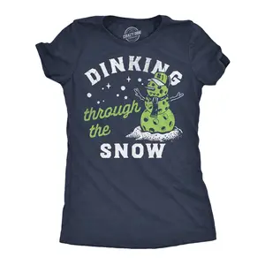 Womens Funny T Shirts Dinking Through The Snow Sarcastic Christmas Graphic Novelty Pickleball Tee For Ladies Funny Womens T Shirts Cute Vintage Fashion Casual Ladies T-Shirt Gift Christmas Tops for Women Funny Navy -