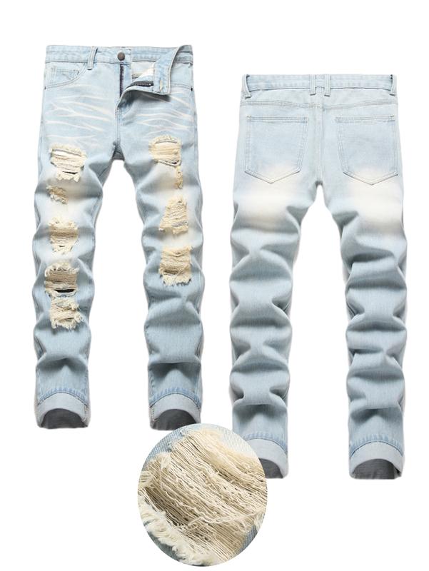 Men's Straight-Leg Ripped Jeans Four Seasons Comfortable Casual Black light blue dark blue gray Slim Fit Vintage Pantalones Para Hombre Washed Denim Pants in Various Colors
