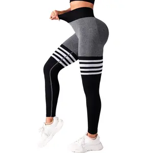Striped outdoor sports leggings women's high waist hip yoga suit quick-drying running sports fitness pants sweatpants softish Waisted Soft Workout