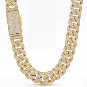 ③⓪Space  ice 20mm Iced Out Cuban Link Chain for Men | 14K Gold Plated Solid metal with Randomly Paved Cubic Zirconia | Hip Hop Jewelry Necklace