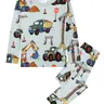 Round Neck Long Sleeve Pajama Set, Construction Truck Pattern, Excavator Cartoon Print, Fashion Casual Home Wear Nightwear, Home Loungewear, Pjs, Pyjamas
