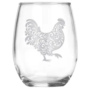 Hen Stemless Wine Glass, Farmhouse Engraved Hen Gift for Chicken Lovers, Rustic Wine Glass for Women, Homesteaders & Backyard Chicken Keepers, Unique Laser-Etched Hen Glassware